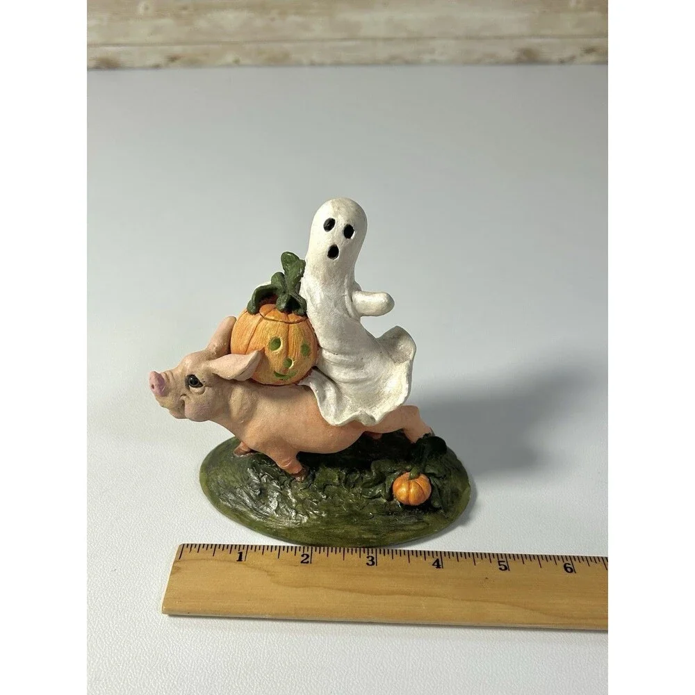 Pete Apsit Ghost Jack o’Lantern Pumpkin Riding Pig Halloween Figurine 1992 Vtg